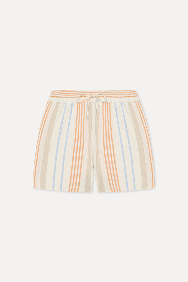 Women's Ecru Striped Comfort Fit Shorts