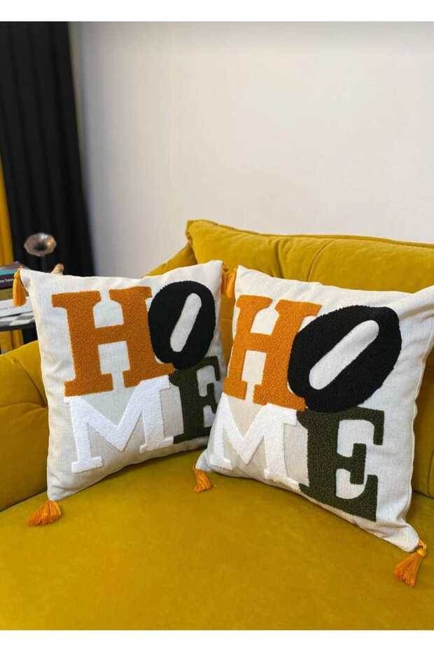 2 Pcs) Punch Embroidered Cushion Cover with Tassels 43X43Cm