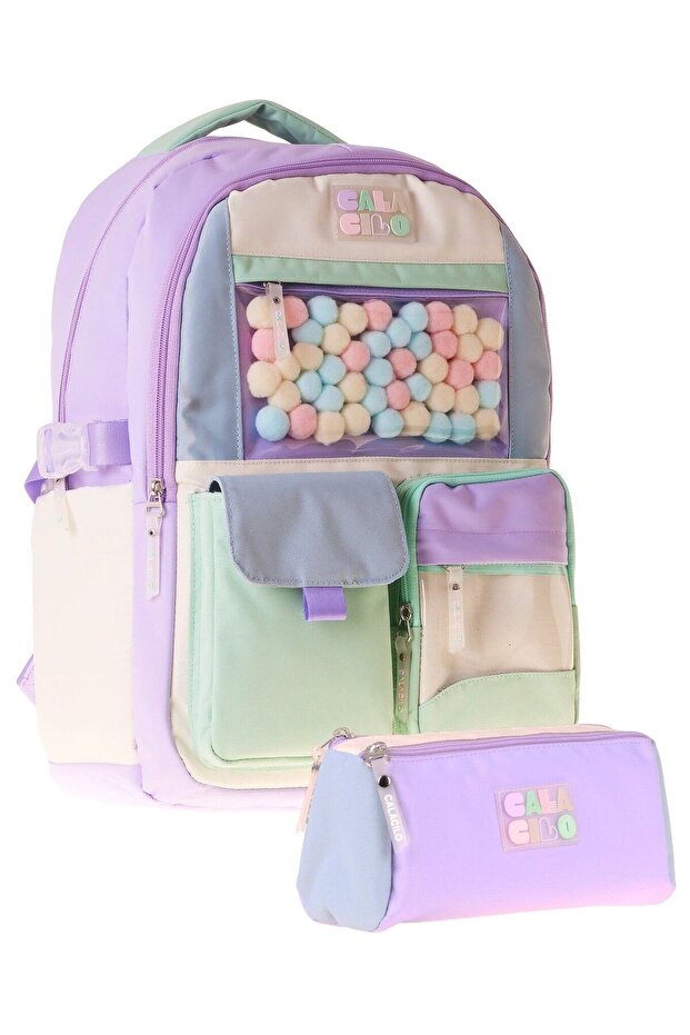 Virgo Girls' School Backpack and Pencil Case Set with Virgo Pom-Pom Accessories - Setcc-C4092C