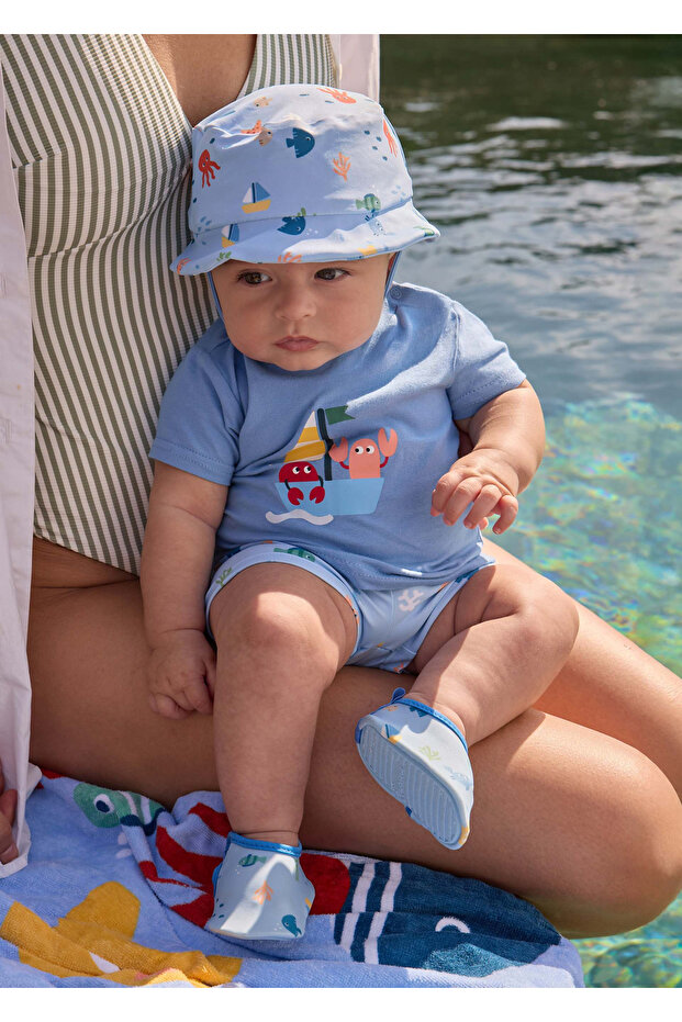 Baby Girl 3-Piece Printed Hat and Swimsuit Set 1617