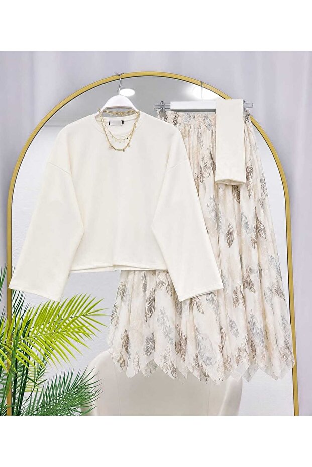 Women's Skirt Asymmetrical Cut Detailed Blouse Set