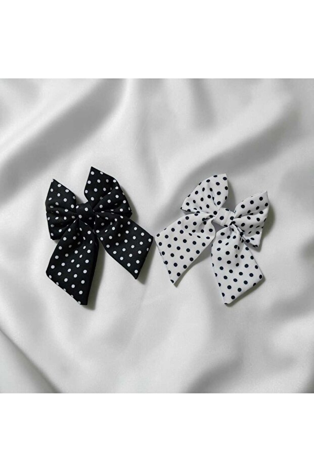 2-Pack Black and White Polka Dot Bow Hair Clip Clip-On Hairpin Hair Accessory