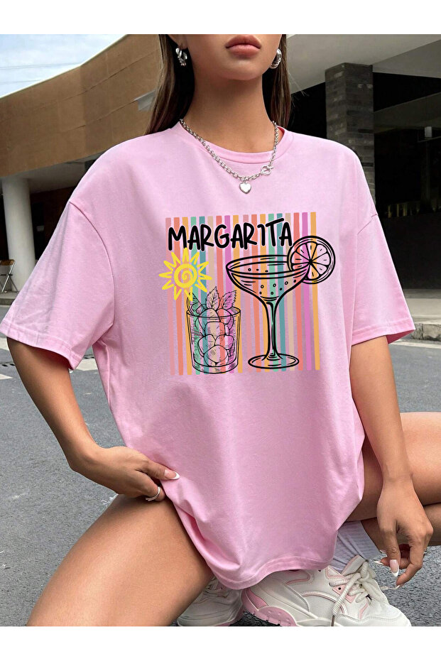 Margarita Printed Oversize Short Sleeve Basic Tshirt