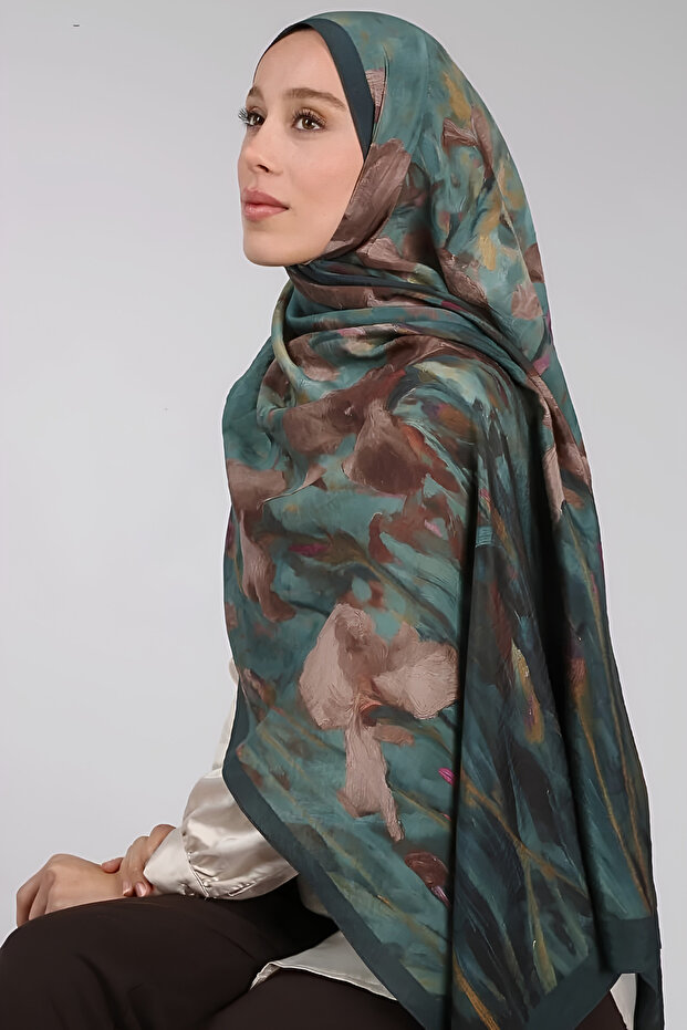 Zena Pattern Shawl Emerald Green