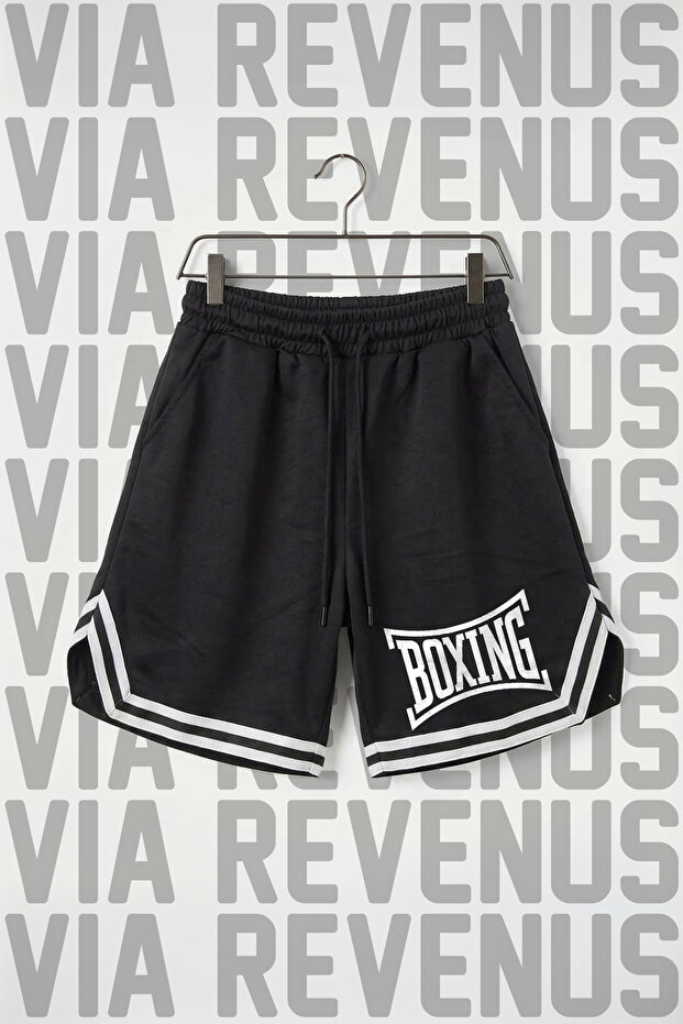 Boxing Printed Unisex Vortex Fabric Sports Training Shorts with Stripe Detail
