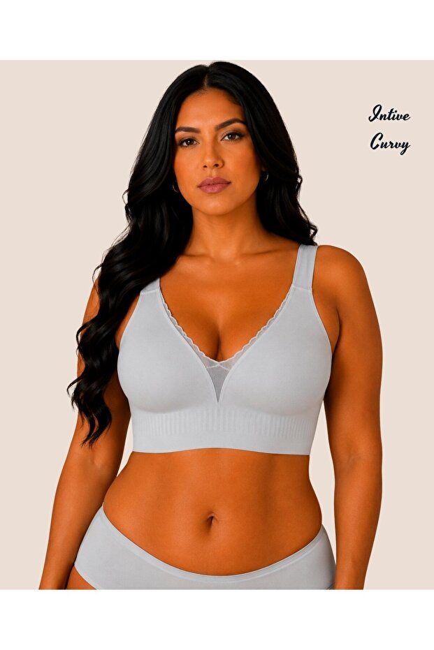 Intive Curvy Transparent Front Guipure Lace V-Neck Seamless Plus Size Bra (Xl-4Xl)