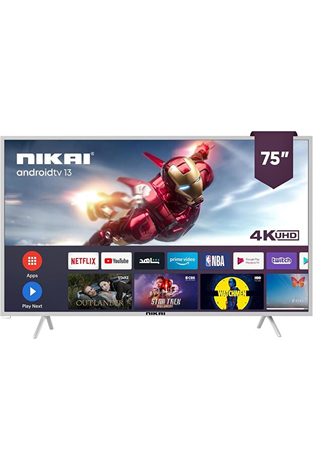 تلفزيون أندرويد 75 بوصة بدقة 4K UHD | أندرويد 13 | تصميم بدون إطار | معالج A55 رباعي النواة قوي الأداء