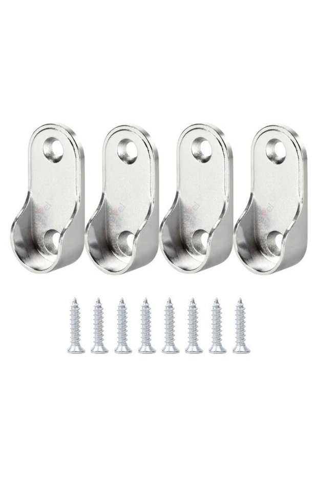 Oval Closet Rod End Flange Bracket, Wardrobe Hanger Pipe Fitting Oval Type, Wardrobe Tube Support Bracket with Screws(Pack Of 4)
