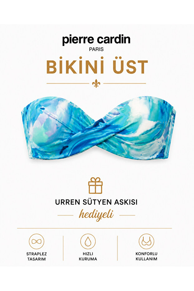 Strapless Bikini Top — Quick-Dry Effect, Push-Up Padding, Gathering Effect