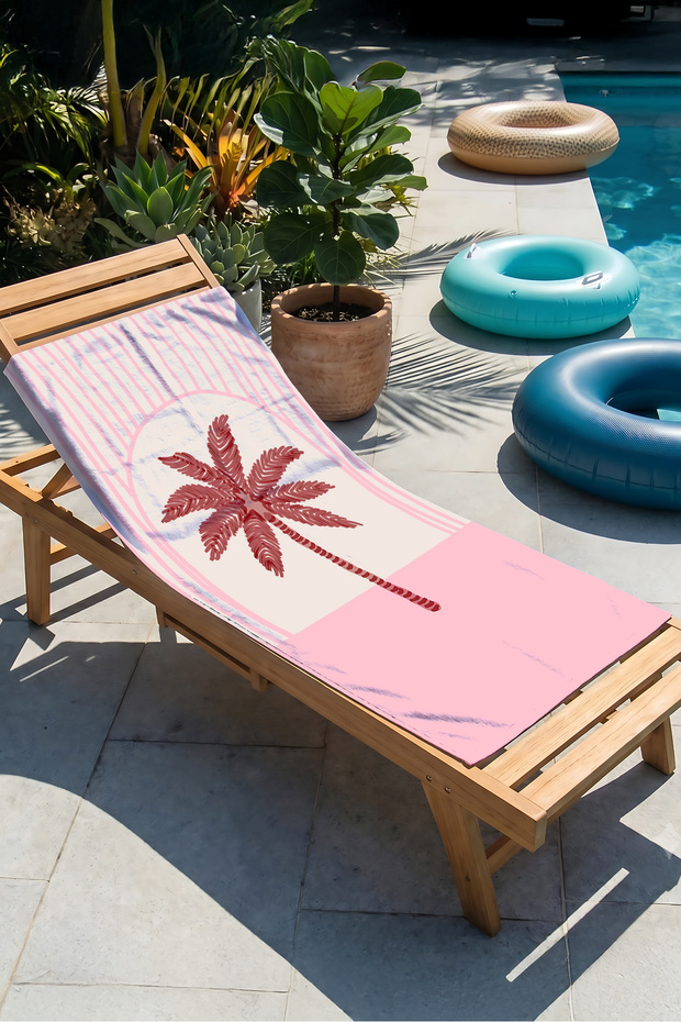 Palm Tropical Striped Beach Towel - Modern Bohemian Pink White Quick Dry Microfiber Towel