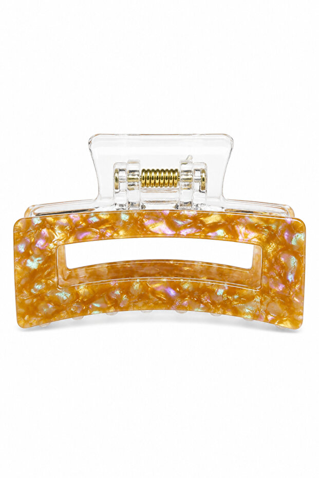 Luxury Women's Pearlescent Square Clasp - Amber Yellow Hair Accessory