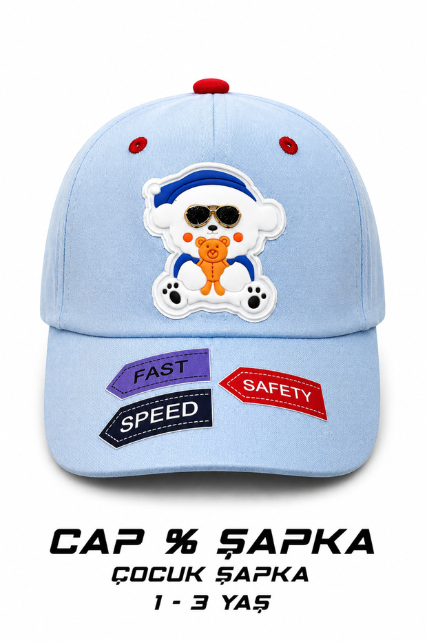 Adjustable Cotton Baby and Child Hat with Teddy Bear for 1-3 Years Old
