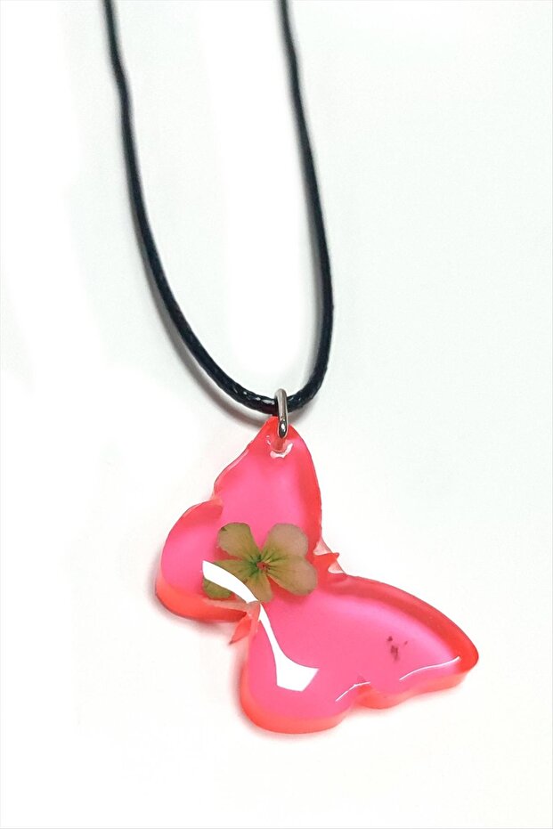Snowball Flower Butterfly Epoxy Necklace