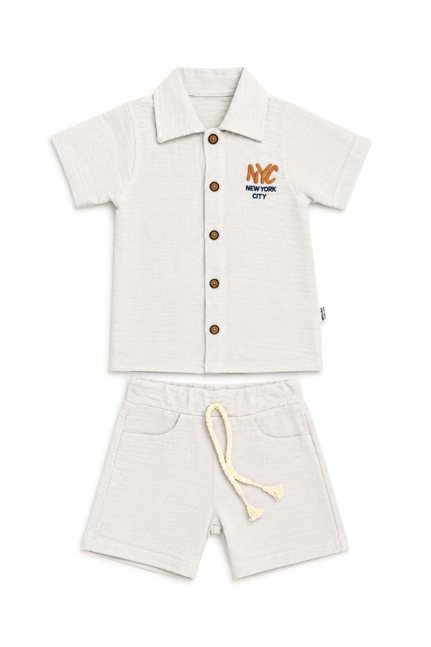 Boys' Nyc Embroidered Short Sleeve Shirt and Shorts 2-Piece Set