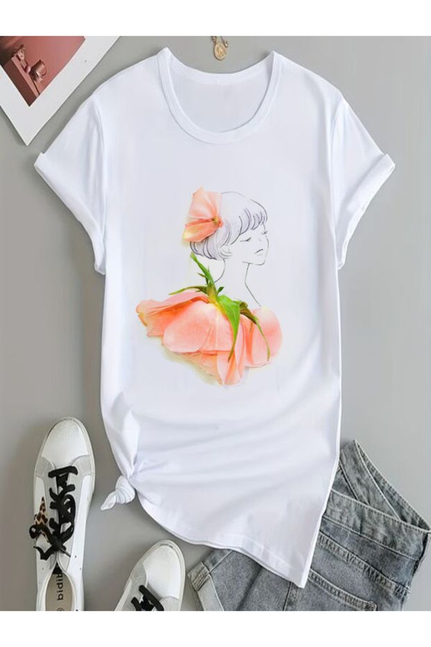 Floral Detailed Printed Women's T-Shirt