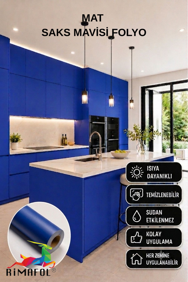 Mat Cobalt Blue Adhesive Kitchen -Cupboard and Furniture Covering Foil