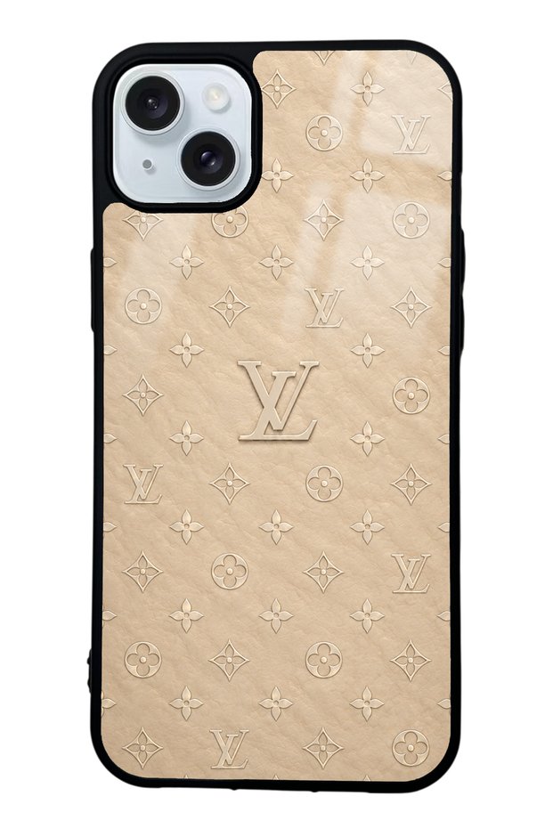iPhone 15 Plus Beige Gold Lv Design Glossy Phone Case