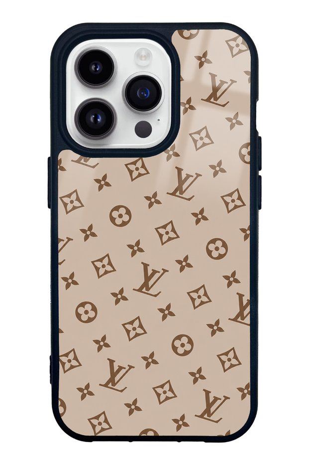 iPhone 14 Pro Dark Cream Lv Design Glossy Phone Case