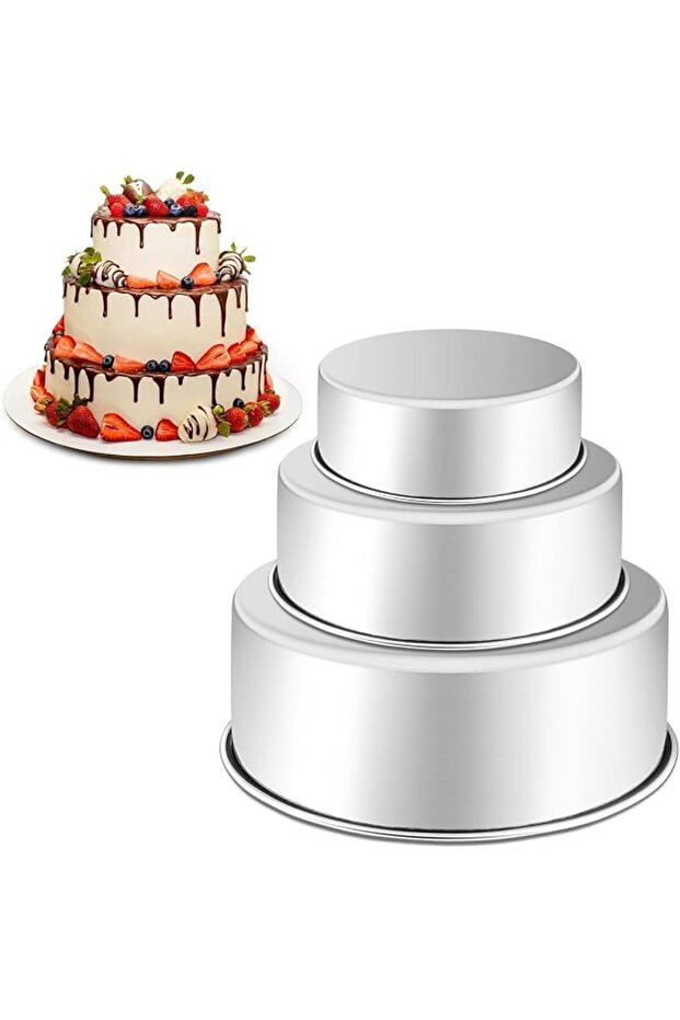 Aluminum Chiffon Cake Pan Set, 3 Sizes Round Solid Bottom Baking Pans,