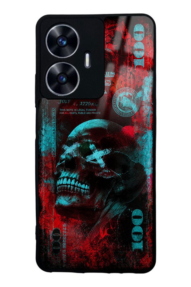 Realme C55 Red Neon Skull Chaos Design Glossy Phone Case