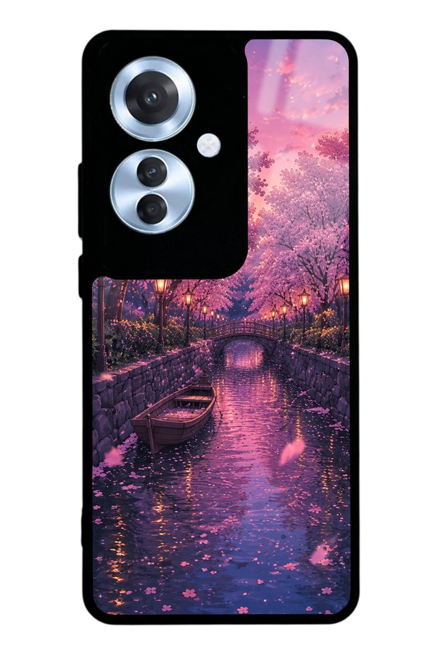 Oppo Reno 11F Sakura Twilight Canal Design Glossy Phone Case