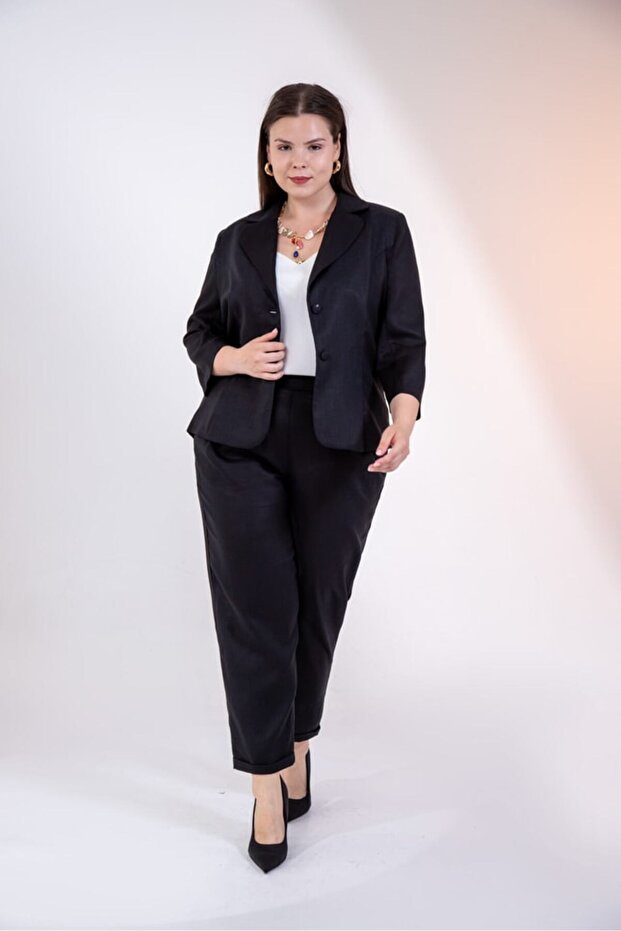Women's Plus Size Three-Quarter Sleeve Pleated Detailed Set