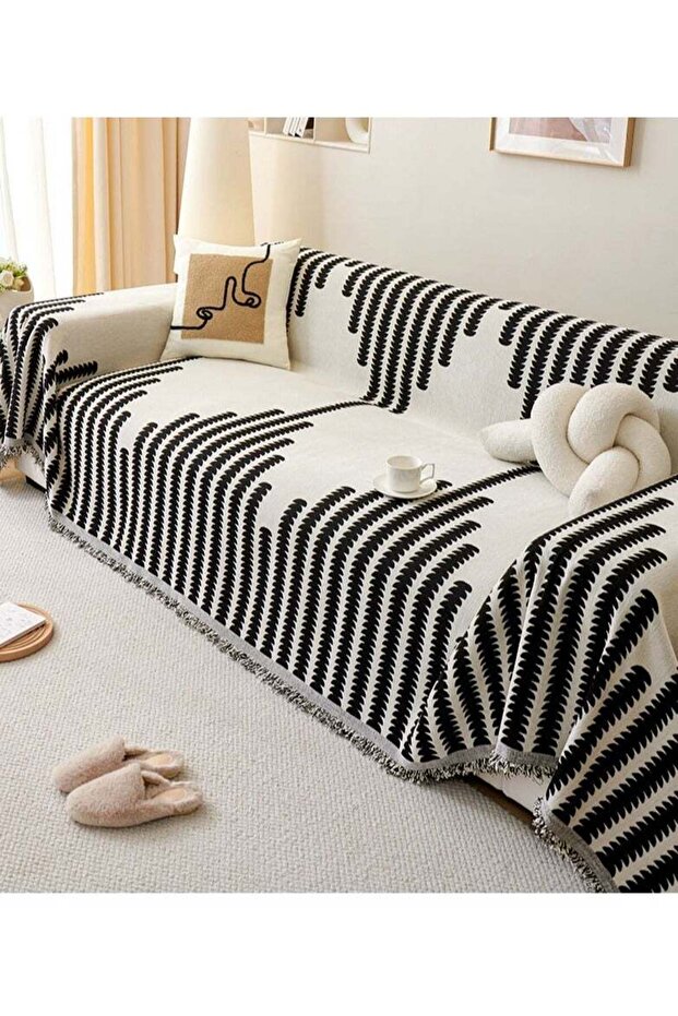 FASHION HOME Double Sided Chenille Sofa Cover Throw Blanket