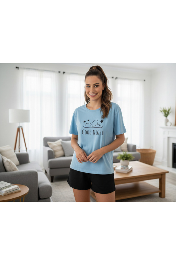 Cotton Minimalist Figured Women's Pajama Set with Shorts