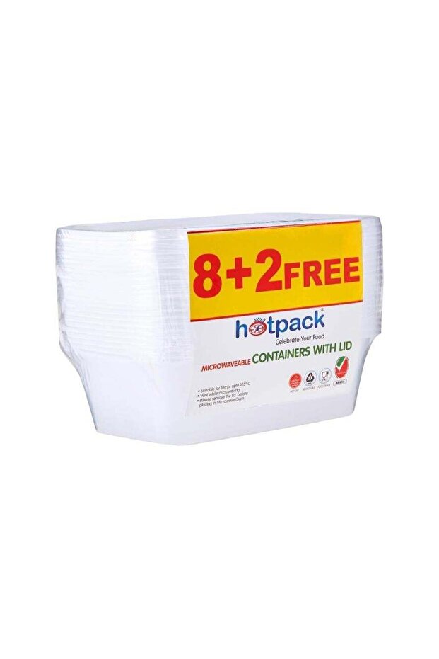 Disposable Lunch Box, Food Storage, Microwavable Container 750ml with Lid, 8+2 Free Offer Pack