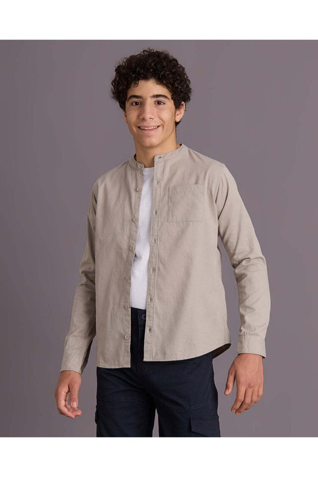 Senior Boys Beige Shirt and White T-Shirt Set