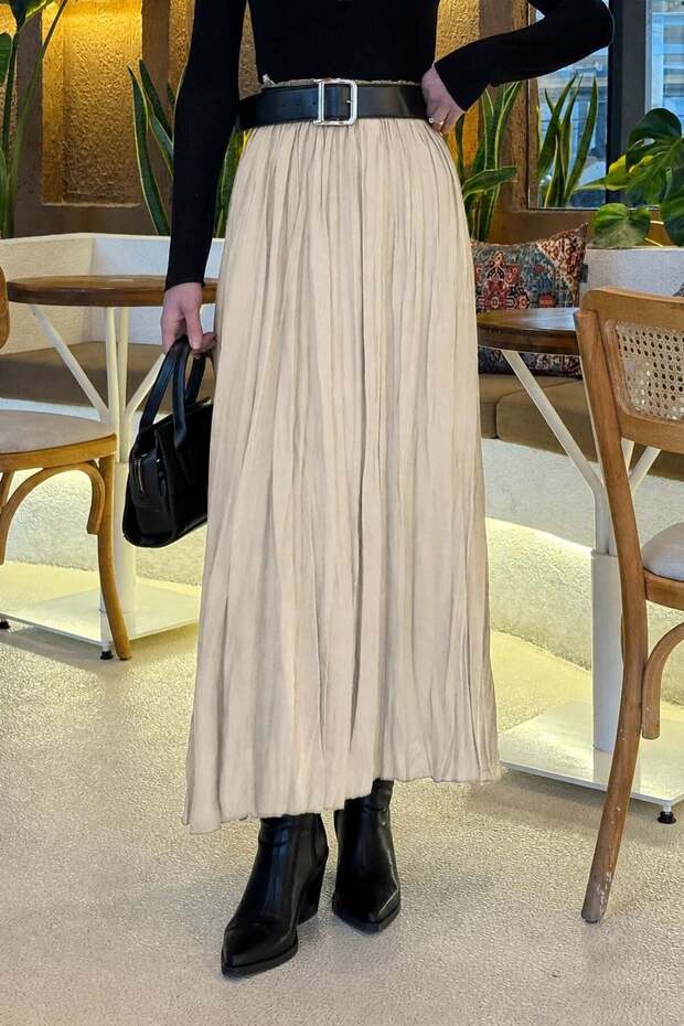 Kraşlı Hijab Skirt Beige