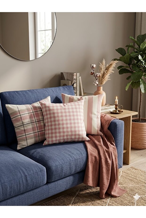 Pink Throw Pillow Cover 3-Piece Set / Hidden Zipper - Does Not Lose Color 100% Cotton