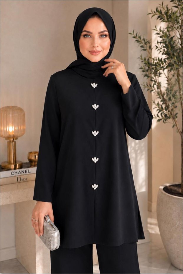 بلوزة كبيرة الحجم بتفاصيل حجرية 20871