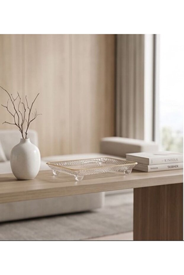 Special Textured Rectangular Coffee Table and Console Serving Tray - 2