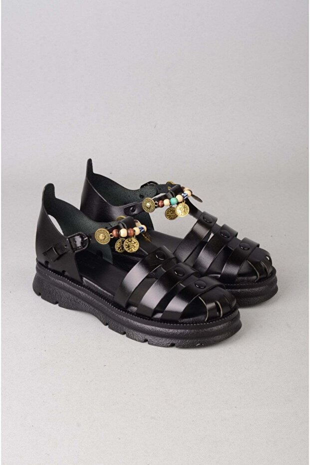 Choose c306 genuine leather women's sandal (sole: 3.5 cm) black