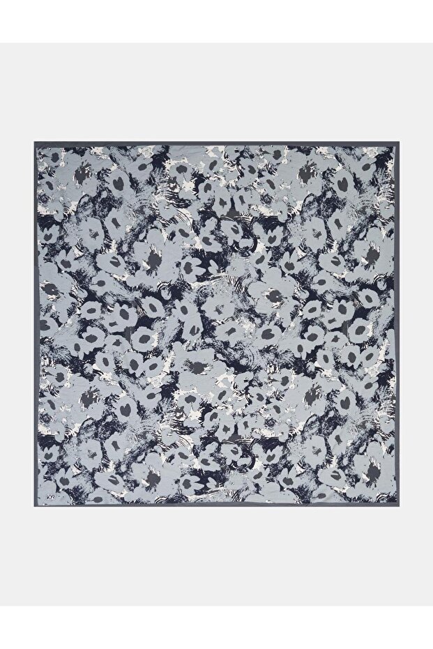 Mini Floral Pattern Viscose Scarf Anthracite