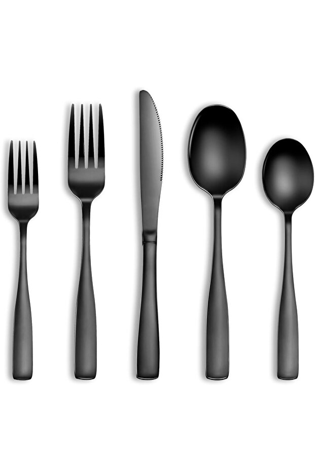 20 Pcs Black Silverware Set, Food-Grade Stainless Steel Flatware Set for 4, Square Cutlery Set