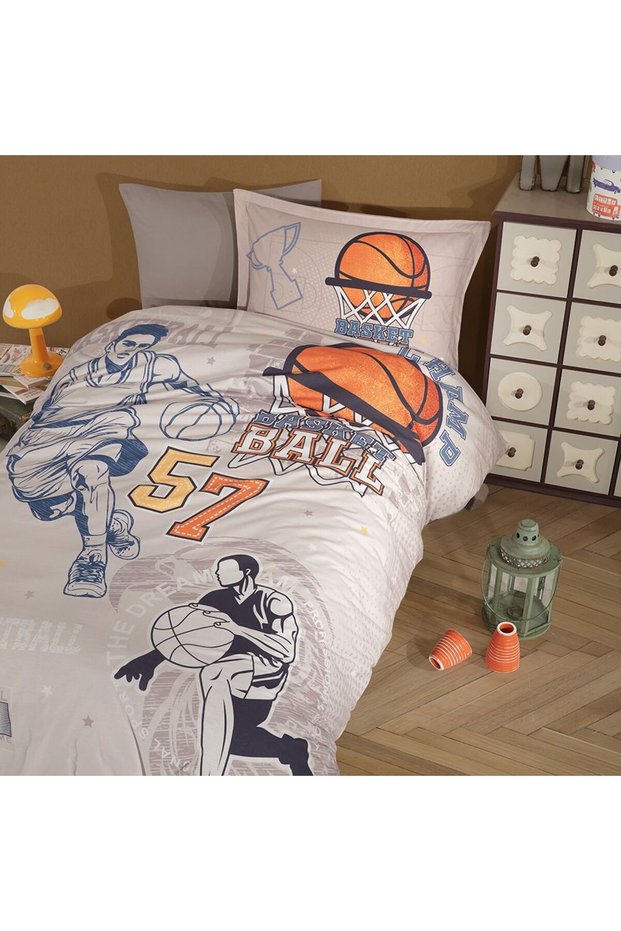 Clasy Single Ranforce Duvet Cover Set Basketball Beige
