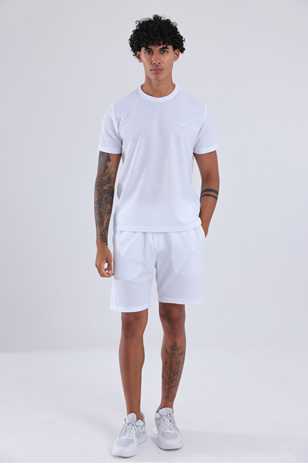 Waffle Textured Embroidery Logo Detailed Oversize Men's T-Shirt