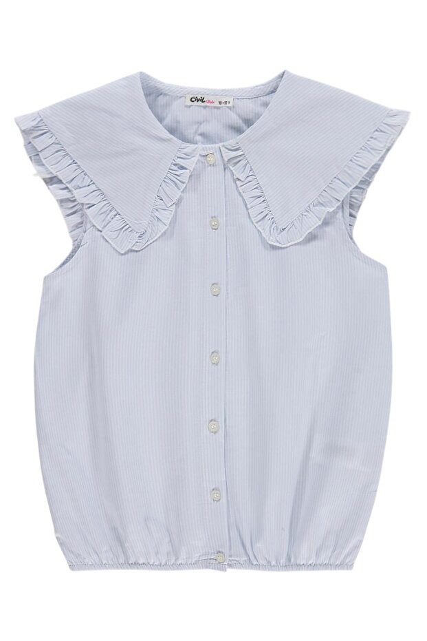 Shirt with Ruffled Collar for 10-13 Years Old - Blue