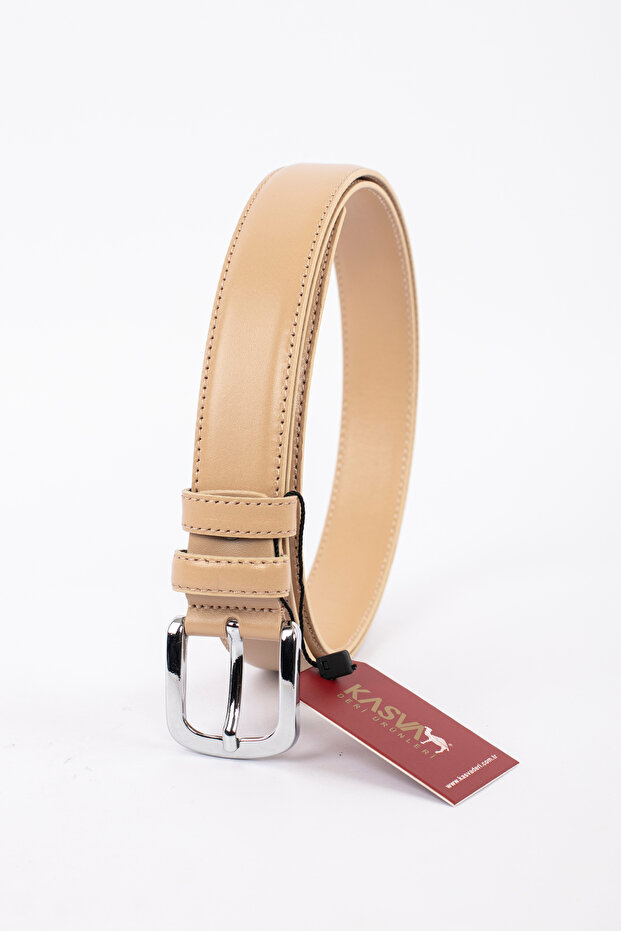 Unisex Original Leather Belt Dark Beige 3 cm Genuine Leather Belt