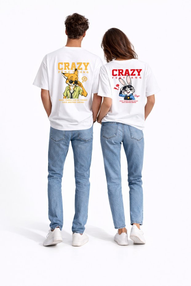 Crazy Animal Printed Lover's Combination 2-Piece Oversize Unisex Couple T-Shirt Set