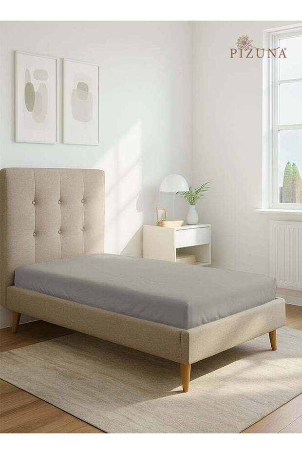 Pure Combed Cotton Fitted Bedsheet Single 90x200 cm, Silver, 400 Thread Count Cool Luxury Soft