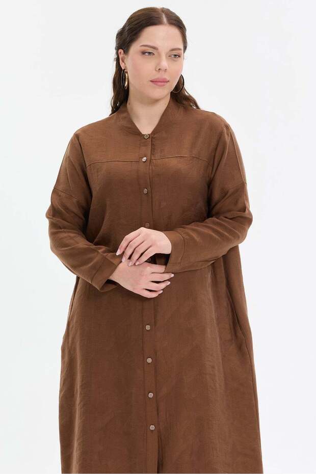 Hakim Collar Stripe Buttoned Long Shirt