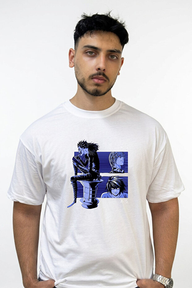 Death Note Design Printed Oversize White T-Shirt