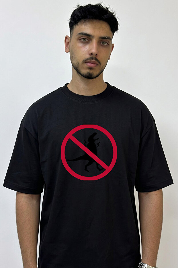 T Rex Guns Design Printed Oversize Black T-Shirt