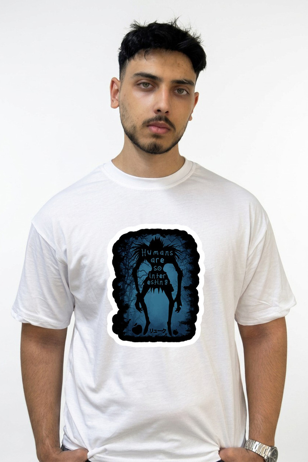 تي شيرت أبيض كبير الحجم مطبوع بتصميم Ryuk Death Note_4