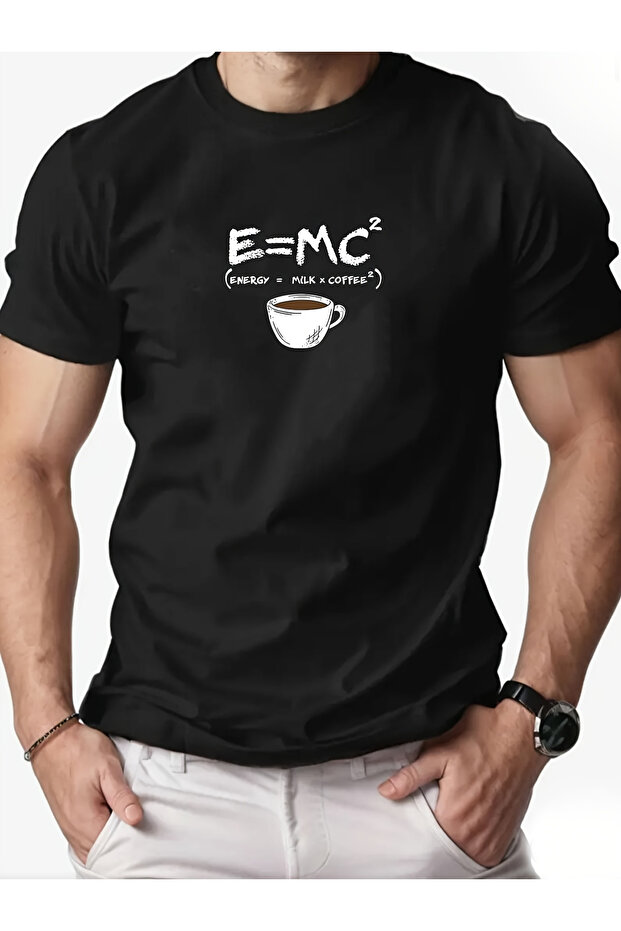 تي شيرت رجالي بتصميم يحمل موضوع الفيزياء مع تصميم كوب القهوة E=MC²، قميص خفيف الوزن وقابل للتنفس، مناسب للتمارين الرياضية والتدريب والجري والأنشطة الصيفية - قابل للغسل في الغسالة، مقاس عادي.