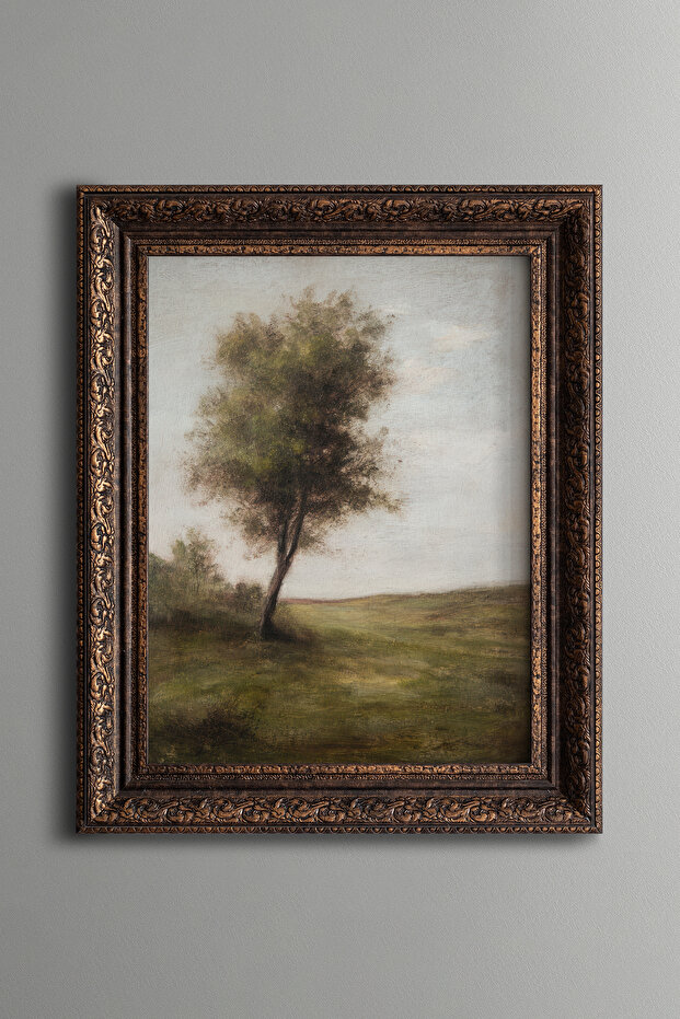 Single Tree Landscape – Vintage Patterned Painting – Thick Model