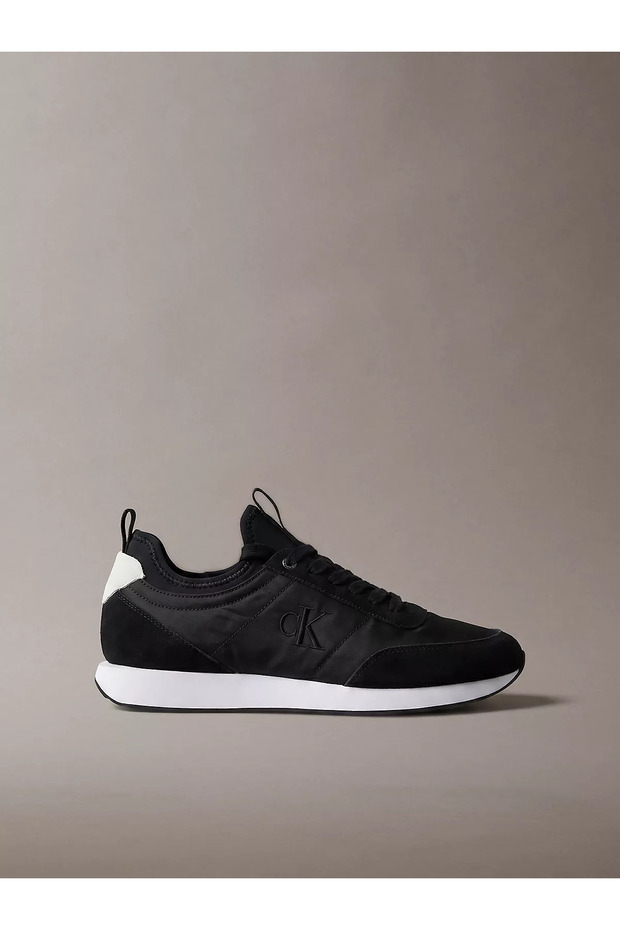 Men's Flat Comfortable Sole Laced Ck Text Patterned Leather Black2 Sneaker